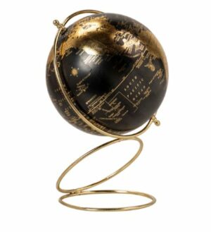 Globo mundo preto com base dourada