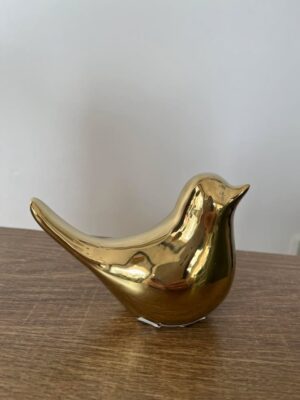 Passaro decorativo dourado em cerâmica 12cm